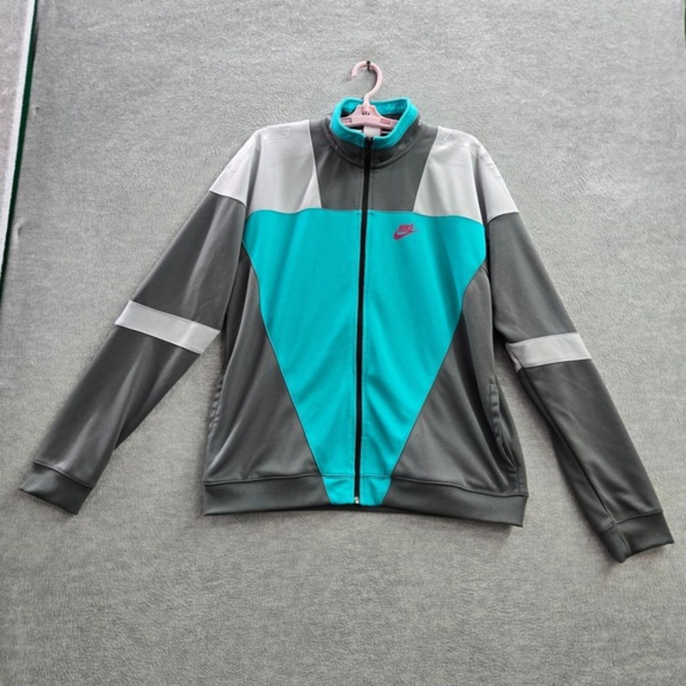Nike Men Jacket L Teal‎ Colorblock Polyester Track Jacket Logo Pockets Full Zip